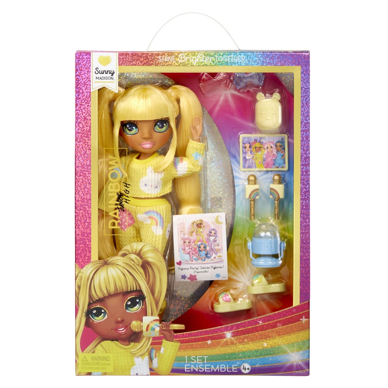 3e6a81ca-df8c-66ca-bc67-01936845dc4b.jpg Rainbow High Junior PJ Party Κούκλα - Sunny (Yellow) 23cm (503682EUC) - Image 1